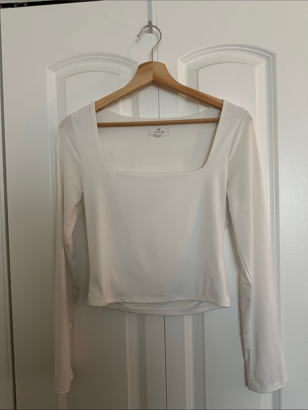 Square Neck Long Sleeve Top in White
